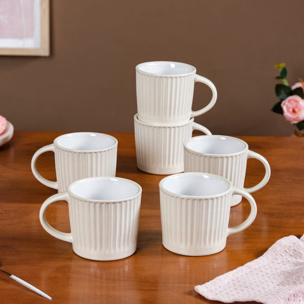 Cresta Ceramic Coffee Mug Set Of 6 Off White 300ml