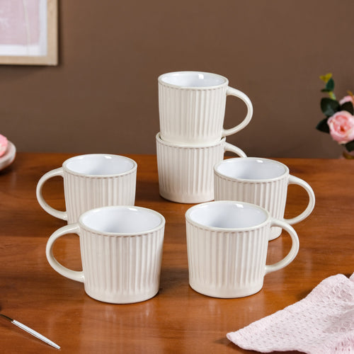 Cresta Ceramic Coffee Mug Set Of 6 White 300ml