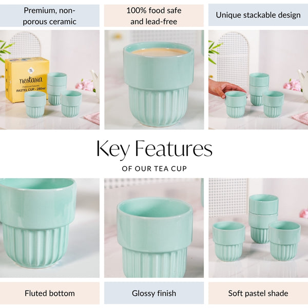 Snugsy Mint Blue Stackable Ceramic Cup Set Of 4 280ml