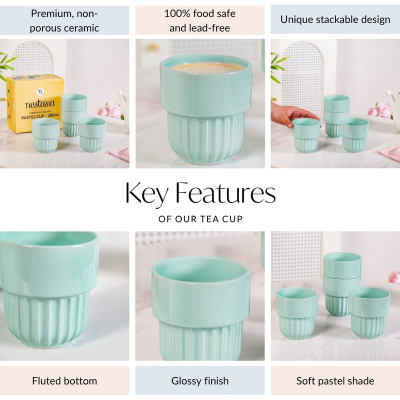 Mint Blue Stackable Ceramic Cup Set Of 4 280ml