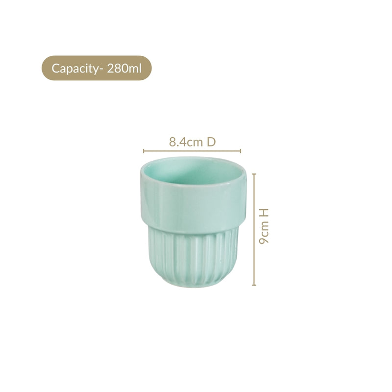 Mint Blue Stackable Ceramic Cup Set Of 4 280ml