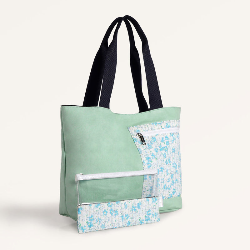 Mint Meadow Canvas Tote Bag With Pouch