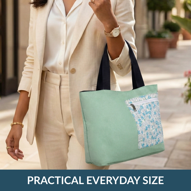 Mint Meadow Canvas Tote Bag With Pouch