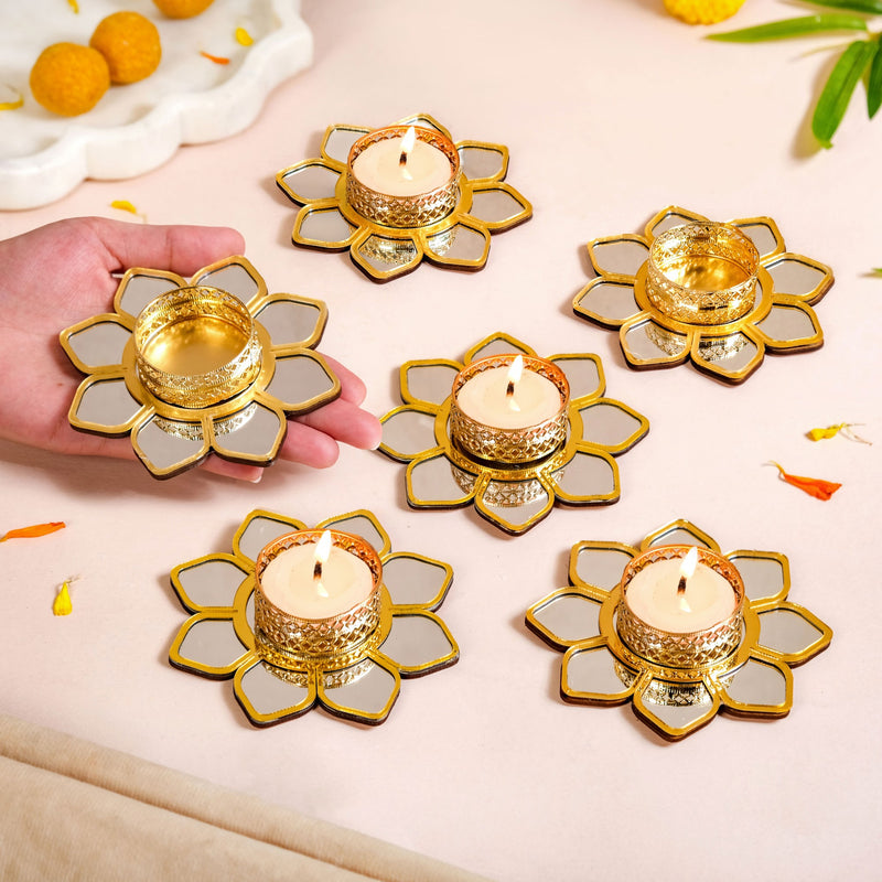 Mirror Petal Tea Light Holder Set Of 6
