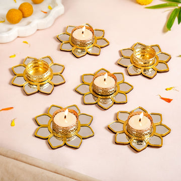 Mirror Petal Tea Light Holder Set Of 6