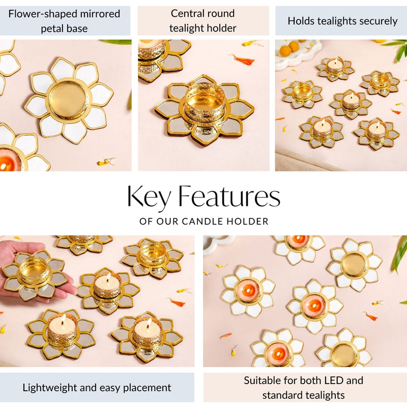 Mirror Petal Tea Light Holder Set Of 6