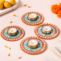 Set Of 4 Mirror Detailed Tea Light Holders