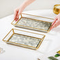 Abstract Design Printed Glass Vanity Tray Set Of 2- Decorative tray, glass tray, trinket tray, gold tray, mirror tray, coffee table tray