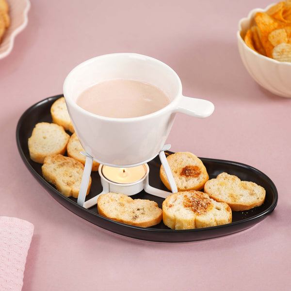 Modern Cheese Fondue Set With Dip Skewers And Plate