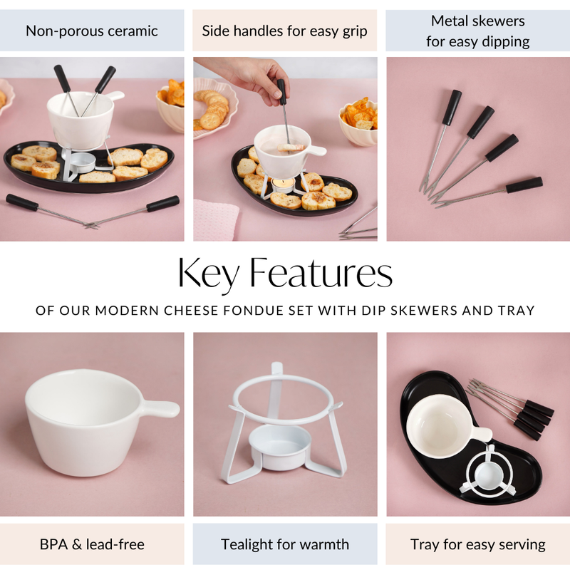 Modern Cheese Fondue Set With Dip Skewers And Tray