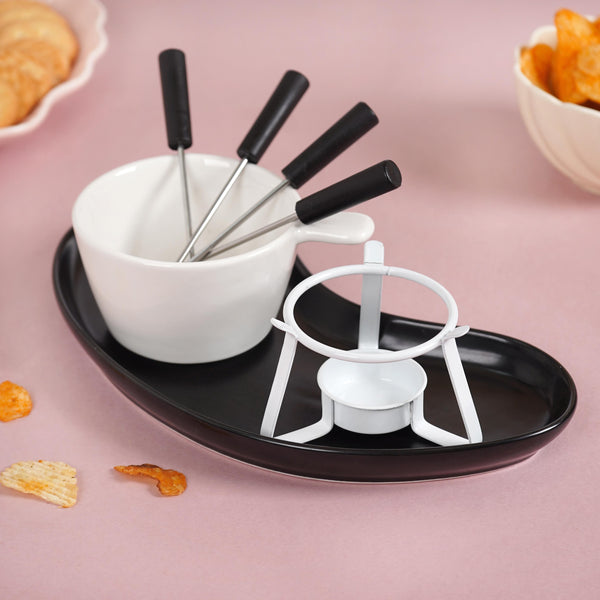 Modern Cheese Fondue Set With Dip Skewers And Plate