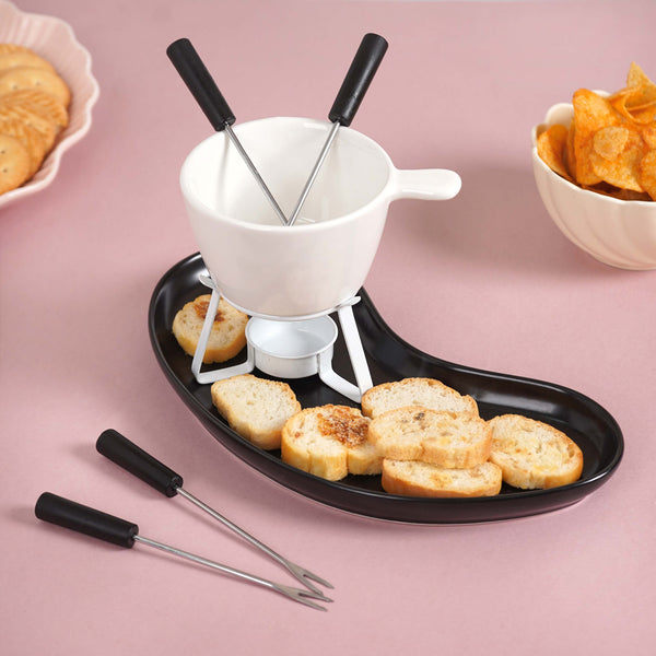 Modern Cheese Fondue Set With Dip Skewers And Plate