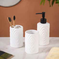 Tree Ring Design Bathroom Accessories Set Of 3 White