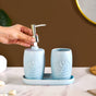 Leaf Motif Ceramic Bath Set  Of 3 Sky Blue