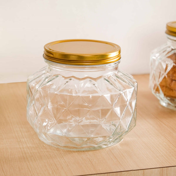 Diamond Airtight Glass Kitchen Jar Set Of 2 For Cookies Snacks 1800ml