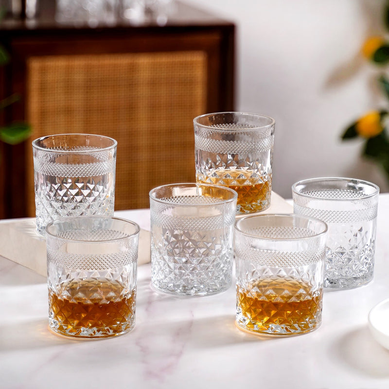 Modern Diamond Embossed Scotch Glass Set Of 6 350ml
