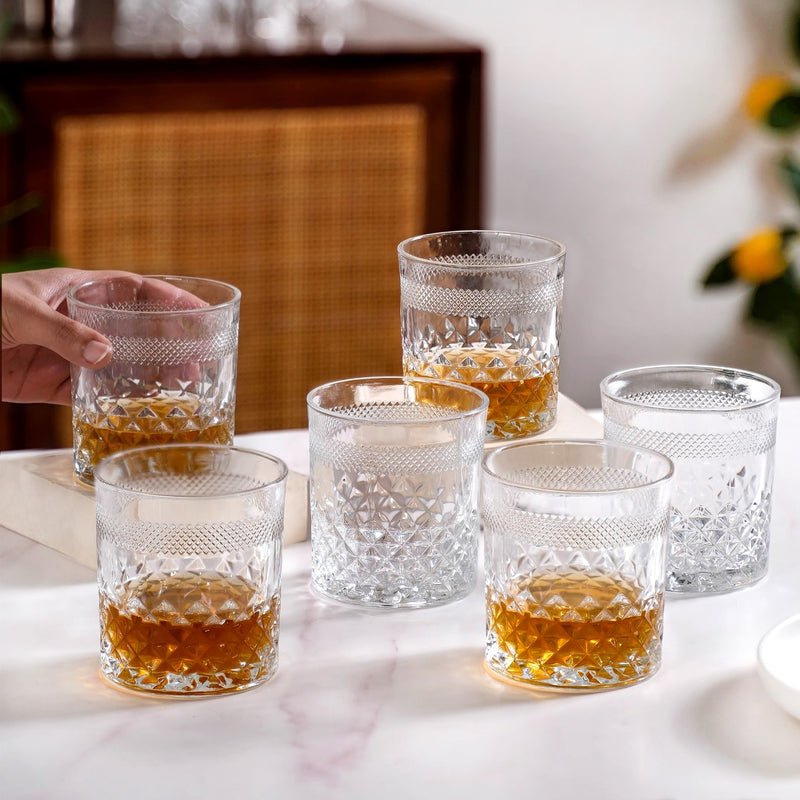 Modern Diamond Embossed Scotch Glass Set Of 6 350ml