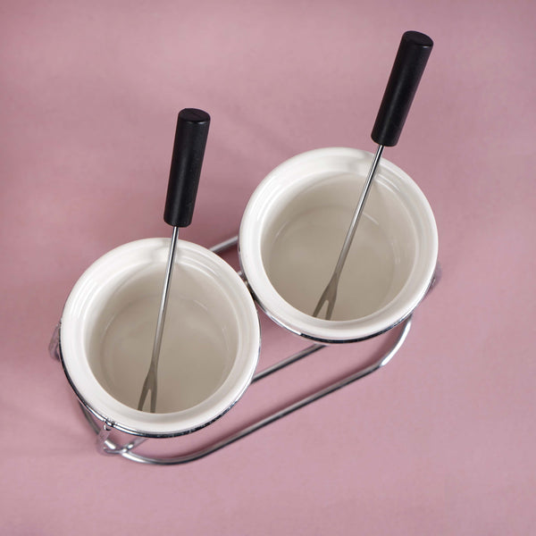 Double Bowl Ceramic Fondue Set