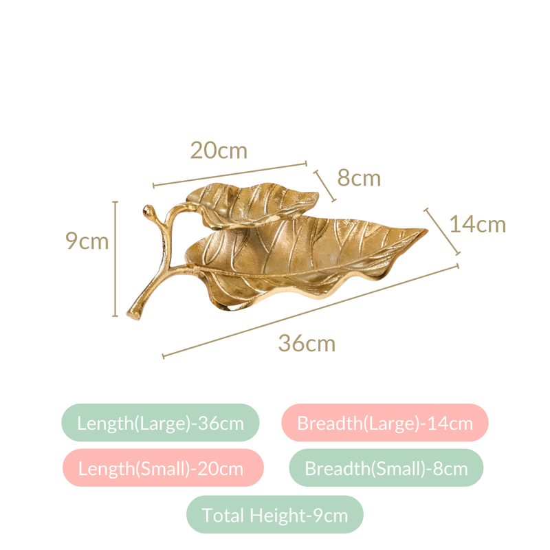 Double Mango Leaf Metal Tray Gold