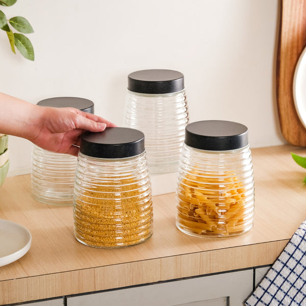 Glass Kitchen Jars With Lid Set Of 4 Rings Design 1400ml