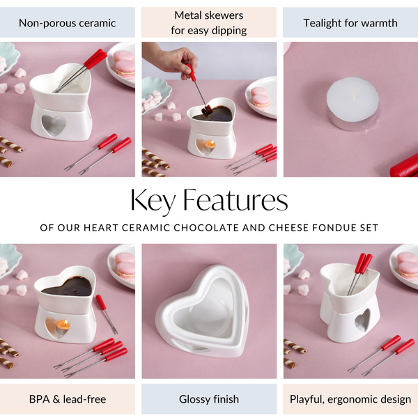 Heart Ceramic Chocolate And Cheese Fondue Set