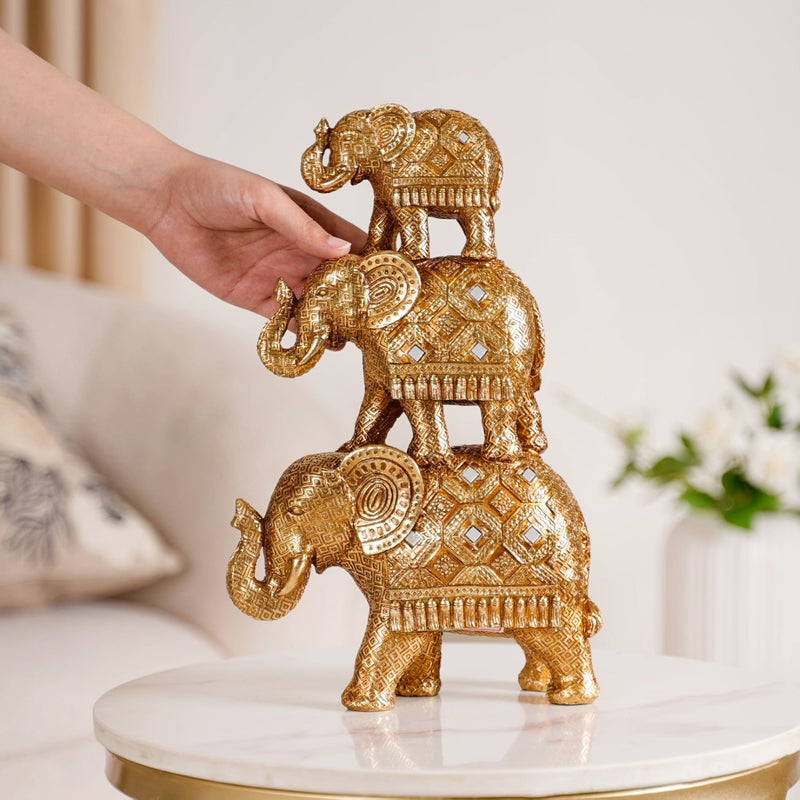 Elephant Family Pyramid With Mirrorwork Gold
