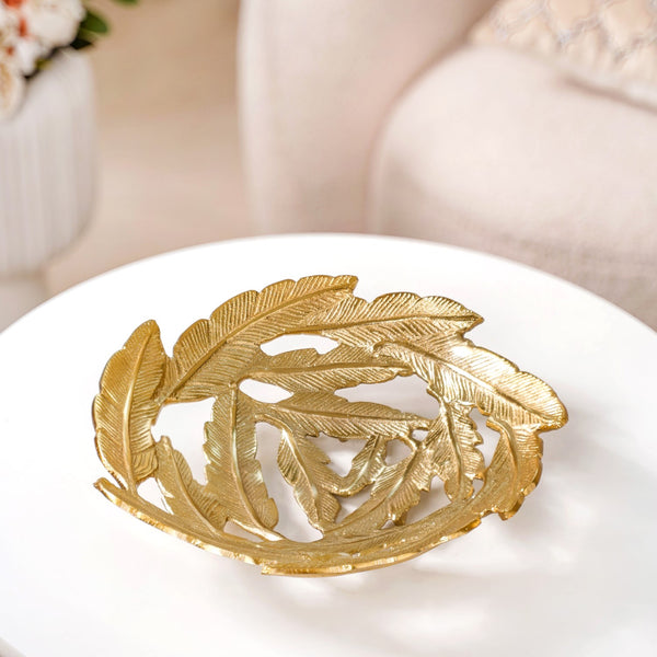 Leaves Cutout Metal Tray Gold