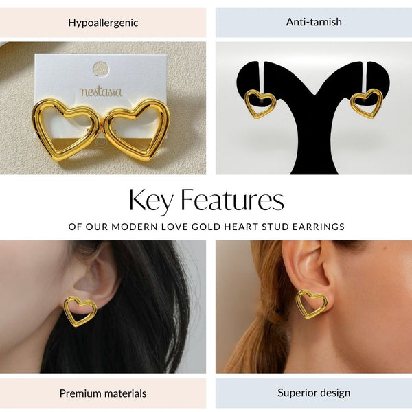 Modern Love Gold Heart Stud Earrings