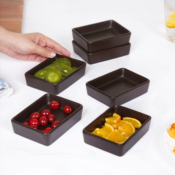 Matte Brown Rectangular Ceramic Dessert Dish Set Of 6