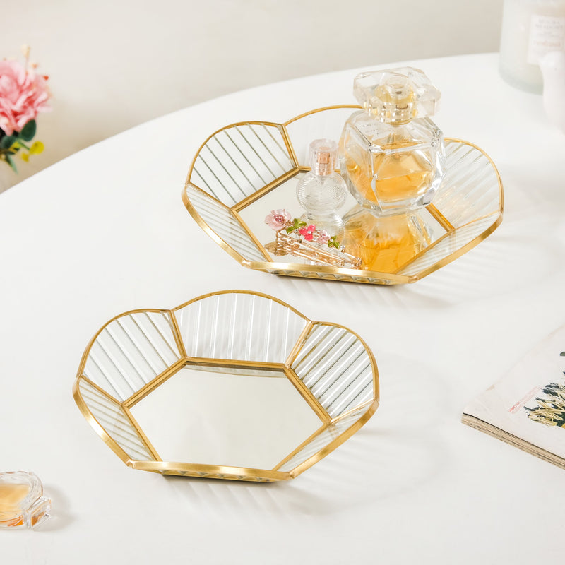 Nested Floral Mirrored Vanity Makeup Trays Set Of 2