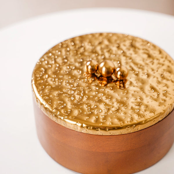 Polished Wood Round Decorative Box With Metal Lid 6 Inch Online ...