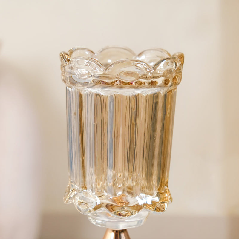 Scalloped Glass Hurricane Candle Stand And Vase