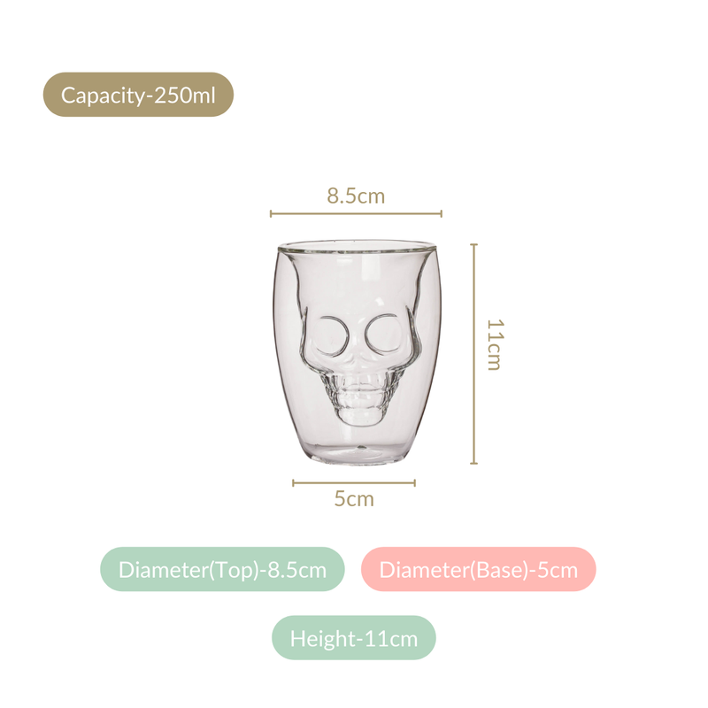 Set Of 2 Glass Skull Double Wall Tumblers 250ml