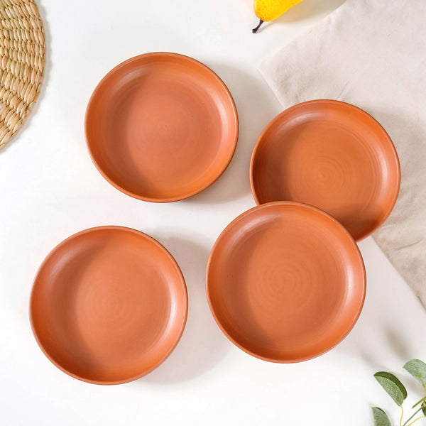 Set Of 4 Earthen Terracotta Snack Plates 7 Inch