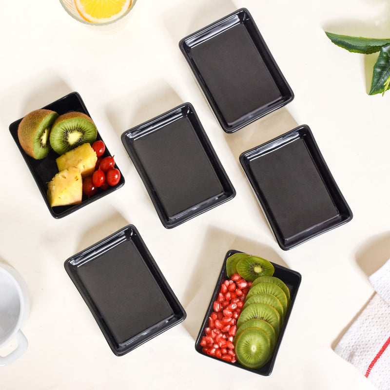Shallow Rectangular Ceramic Dessert Dish Set Of 6 Black - Dessert dishes, dessert plates, dessert plates set