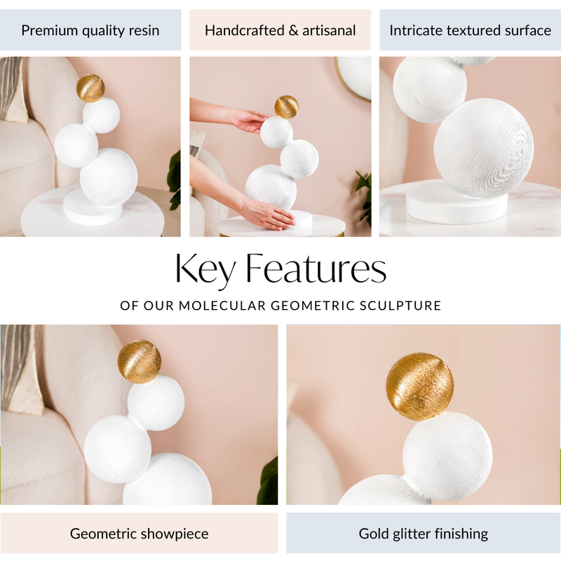 Molecular Geometric Sculpture White And Gold