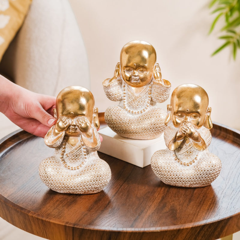 Wise Monk Trio Showpiece For Home Decor Gold