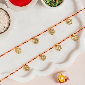 Coin Rakhi Gift Set With Box Roli Chawal Mukhwas And Card