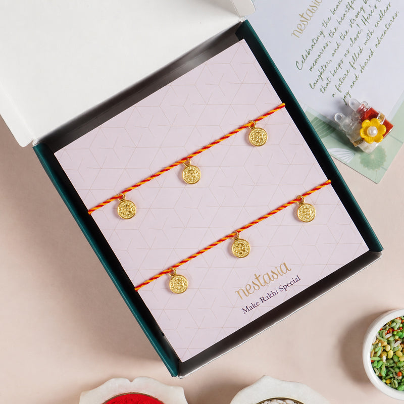 Coin Rakhi Gift Set With Box Roli Chawal Mukhwas And Card