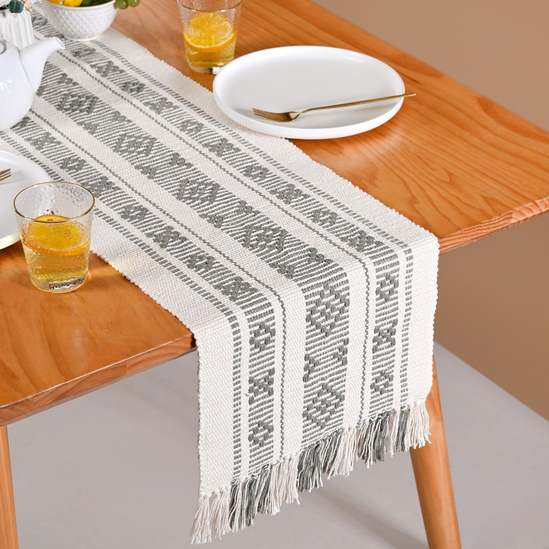 MonoLoom Fringed Cotton Runner 180x33cm