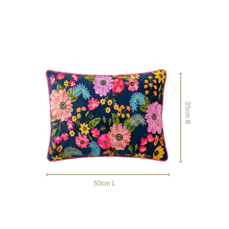 Moonlit Floral Velvet Embroidered Cushion Cover 50x35cm