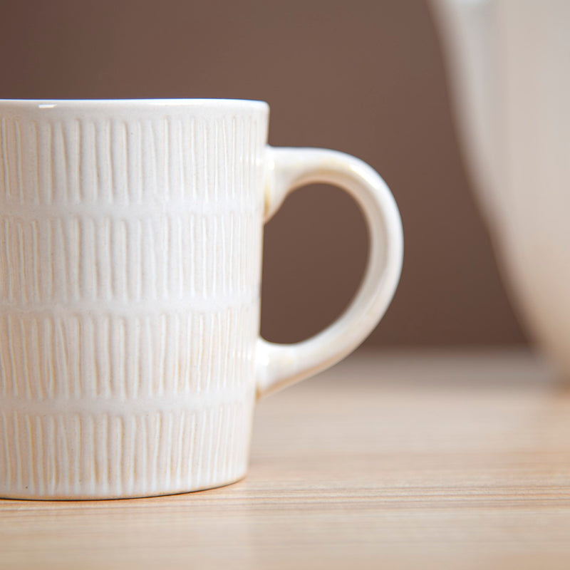 White Ribbed Coffee Mug Set Of 6 220ml - Tea cups, tea cup set, coffee cups, ceramic cups, ceramic tea cups, coffee mugs, white coffee mugs