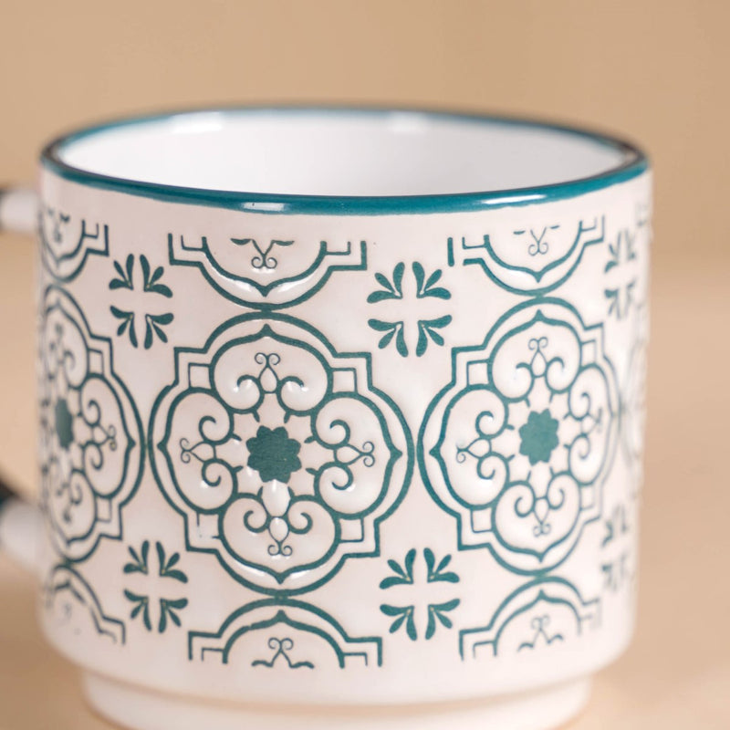 Stackable Coffee Cups With Stand Green Set of 4 240ml - Tea cups, tea cup set, coffee cups, ceramic cups, ceramic tea cups, stackable mugs