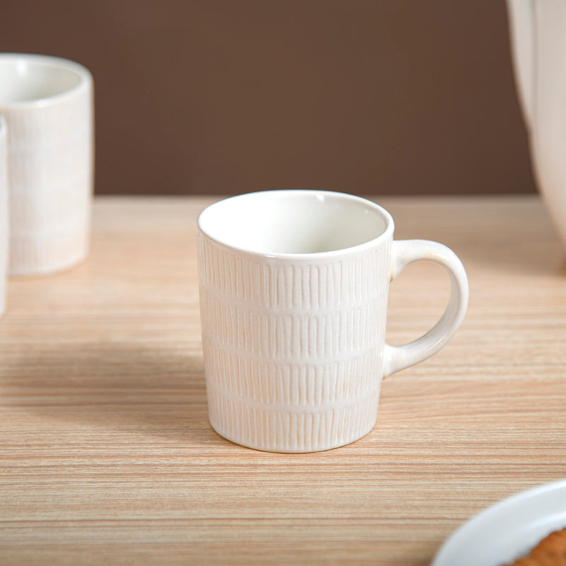 White Ribbed Coffee Mug Set Of 6 220ml - Tea cups, tea cup set, coffee cups, ceramic cups, ceramic tea cups, coffee mugs, white coffee mugs