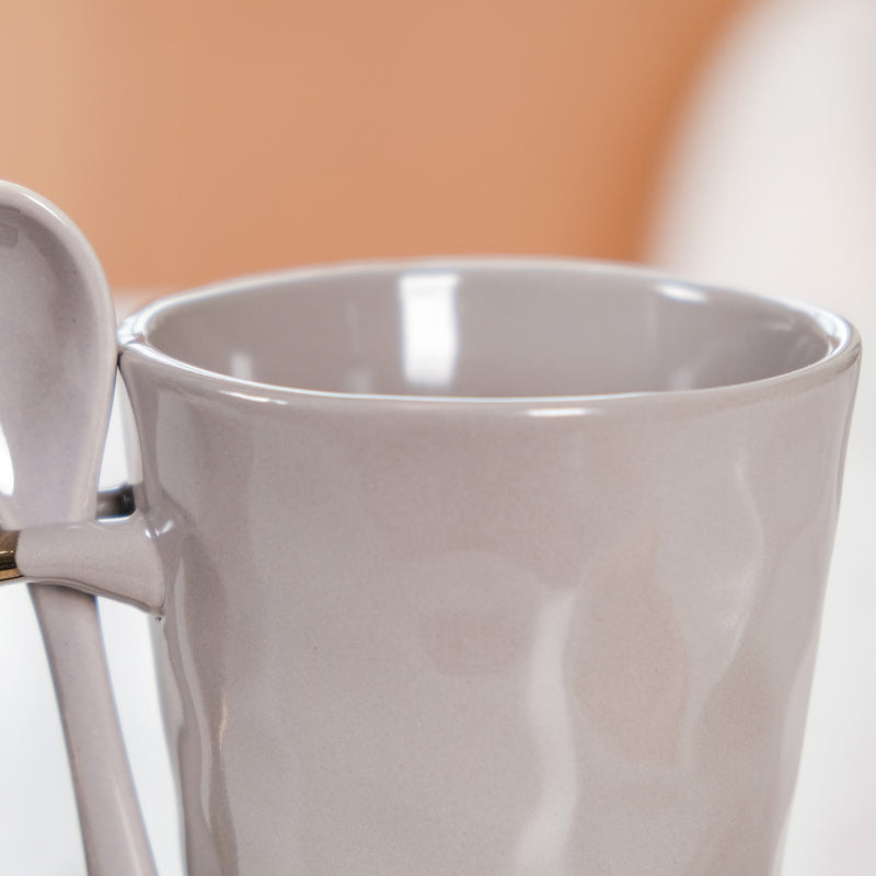 Spoon Holder Coffee Mug Set Of 6 With Spoons Grey 350ml - Coffee mugs, ceramic mug set, coffee mug set, coffee mug with spoon