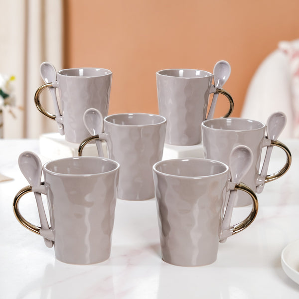 Spoon Holder Coffee Mug Set Of 6 With Spoons Grey 350ml