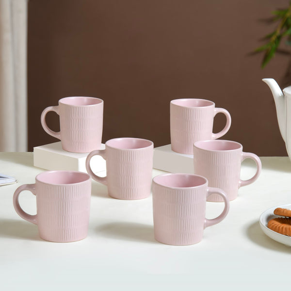 Matte Pink Ceramic Mug Set Of 6 220ml