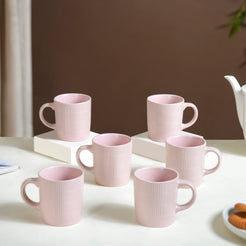 Matte Pink Ceramic Mug Set Of 6 220ml - Coffee mugs, ceramic mug set, coffee mug set, pink mugs