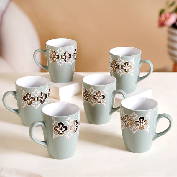 Floral Patterned Coffee Mug Set Of 6 Blue 350ml