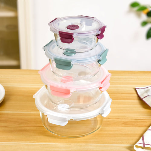 Kaleido Round Stackable Food Containers With Air Vents Set Of 4 390ml 630ml 960ml 1400ml